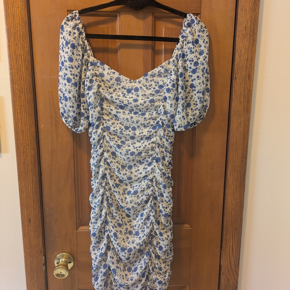 All In Favor Floral Blue and White Mini Dress